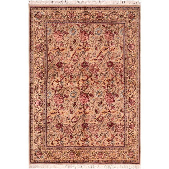Taupe Shabby Chic 1990's Floral Pak-Persian Taupe/Pink Wool Rug - 6'0'' X 8'9'' For Sale - Image 8 of 9