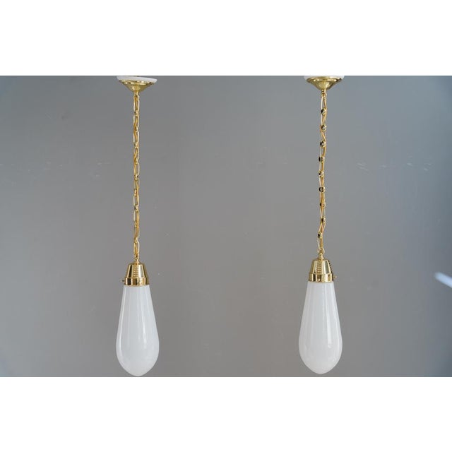 Art Deco Hanging Lamps with Original Glass Shades, Germany, 1920s, Set of 2 For Sale - Image 11 of 11