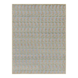 Rug & Kilim’s Block Print Rug Design with Brown and Green Floral Patterns - 8x10 For Sale