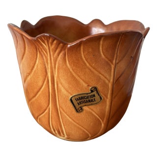 Vintage Handmade Ceramic Flower and Leaf-Shaped Planter, France, 1970s For Sale