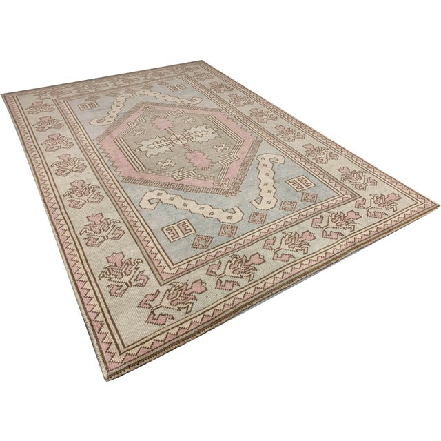 Blue Vintage Circa 1940 Turkish Oushak Area Rug 4'7 X 6'7 For Sale - Image 8 of 10