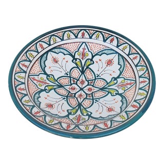Contemporary Moroccan Hand Painted Pottery Plate, Multi-Color 15 For Sale