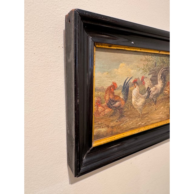 1900 - 1909 20th Century Oil on Board "Cockerals" For Sale - Image 5 of 10
