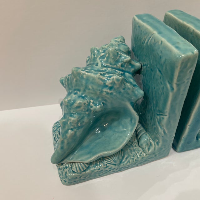 Italian Vintage Italian Majolica Seashells Bookends For Sale - Image 3 of 8