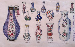 Unknown, Porcelain Vases, China Ink and Watercolor, 1890