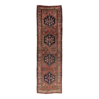 Vintage Persian Heriz Hand-Knotted Wool Runner in Red With Tribal Pattern For Sale