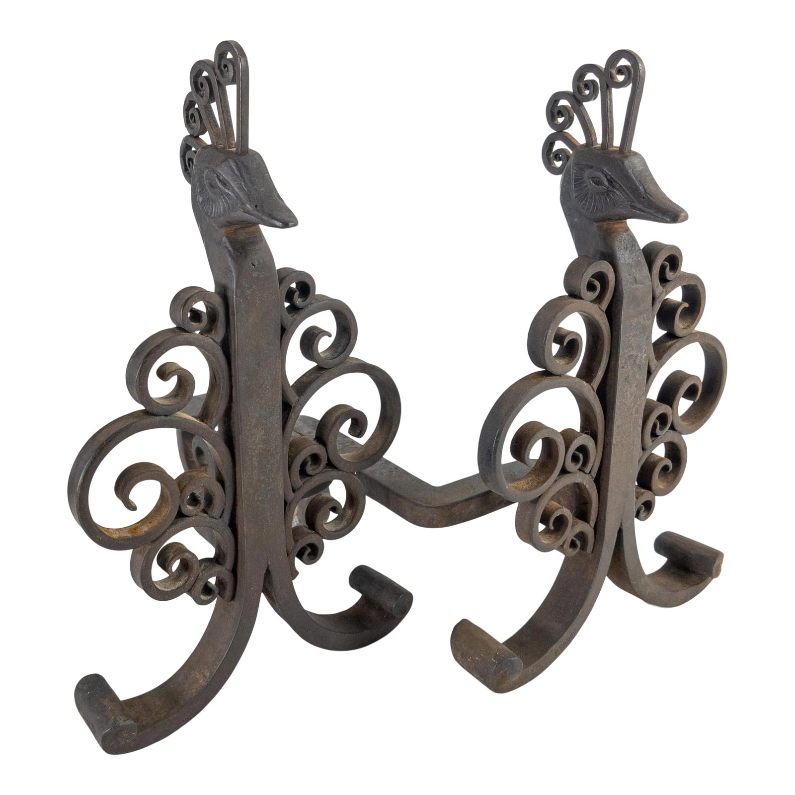 Paire De Chenets En Acier Et Bronze - Fabrication Française - Style Ancien