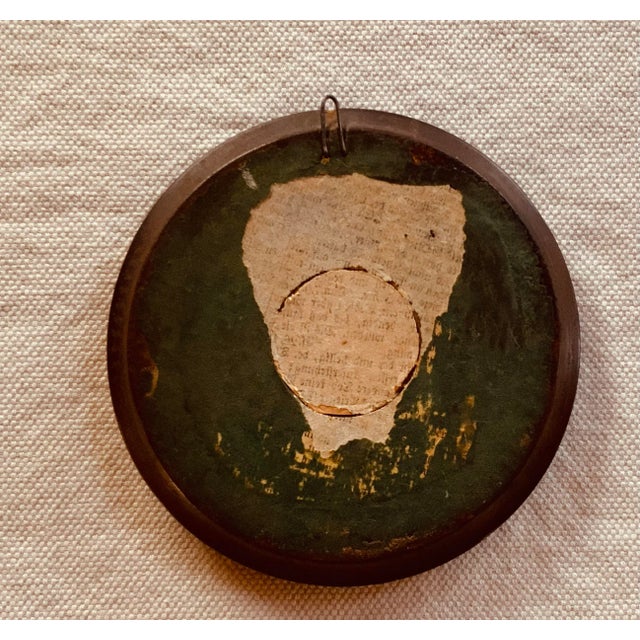 Early American Federal Portrait Miniature, Gentleman in Cobalt Blue Scarf, Original Roundel Frame Circa 1830 For Sale - Image 9 of 10