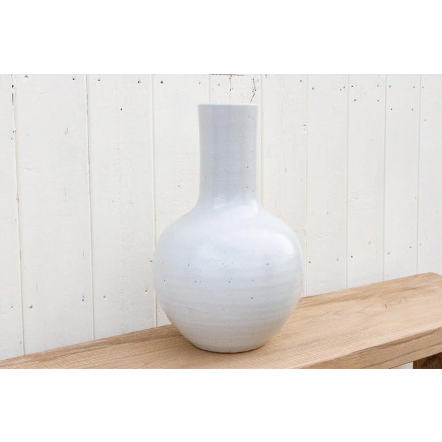 1960s Very Tall White Glazed Asian Vase For Sale - Image 5 of 9