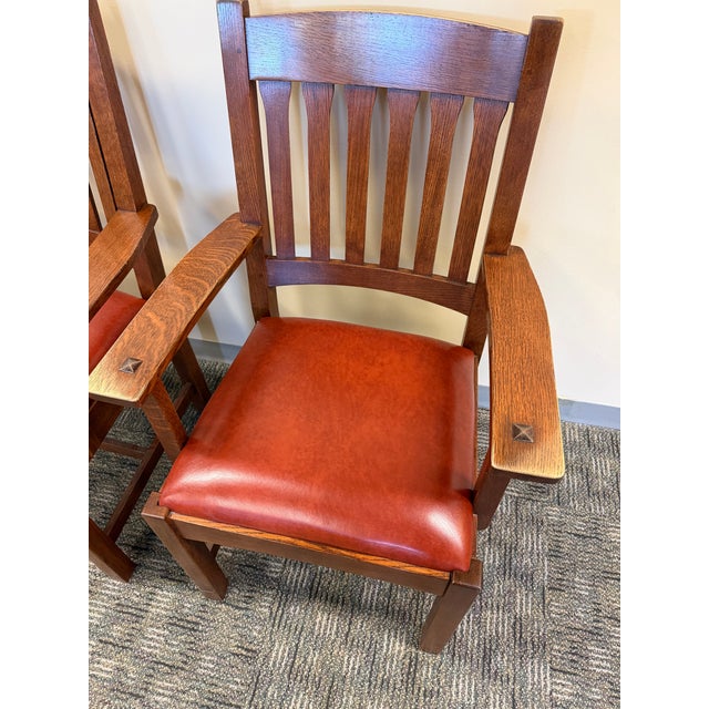 Stickley Stickley Mission Collection Oak and Leather Cottage Armchairs (Set of 2) For Sale - Image 4 of 9