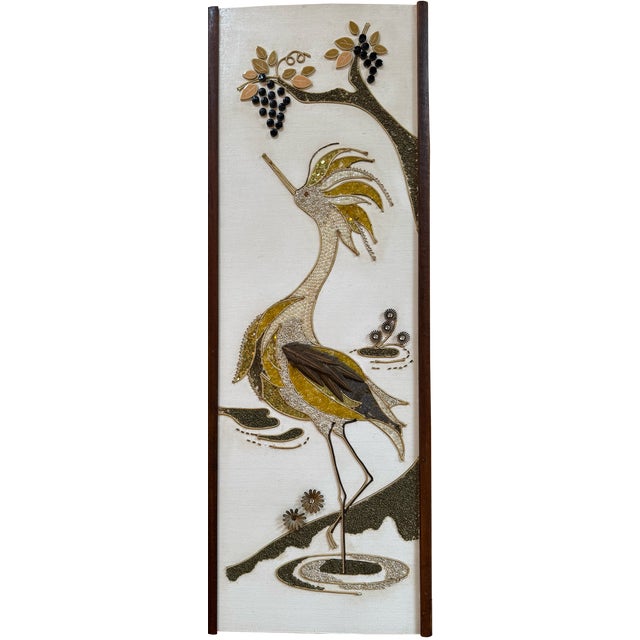 Mid-Century Modern Pair of Mid 20th Century Mixed-Media Peacock & Egret Wall Art Panels For Sale - Image 3 of 11