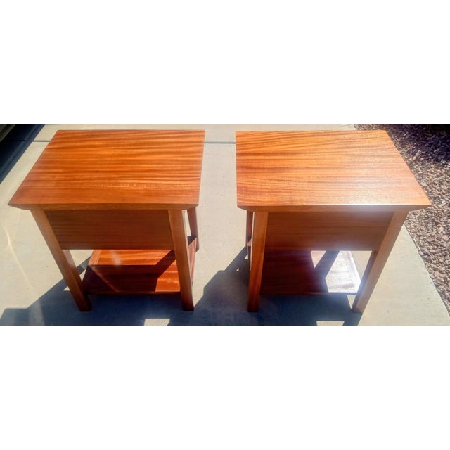 1980s Mid-Century Craftsman African Mahogany Nightstands by Howard Thompson - A Pair For Sale - Image 5 of 6