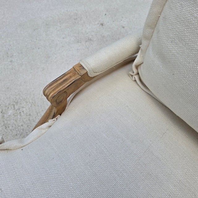 Beverly Furniture French Louis XV Fauteuil Off-White Heavy Linen Lounge Chair For Sale - Image 12 of 15