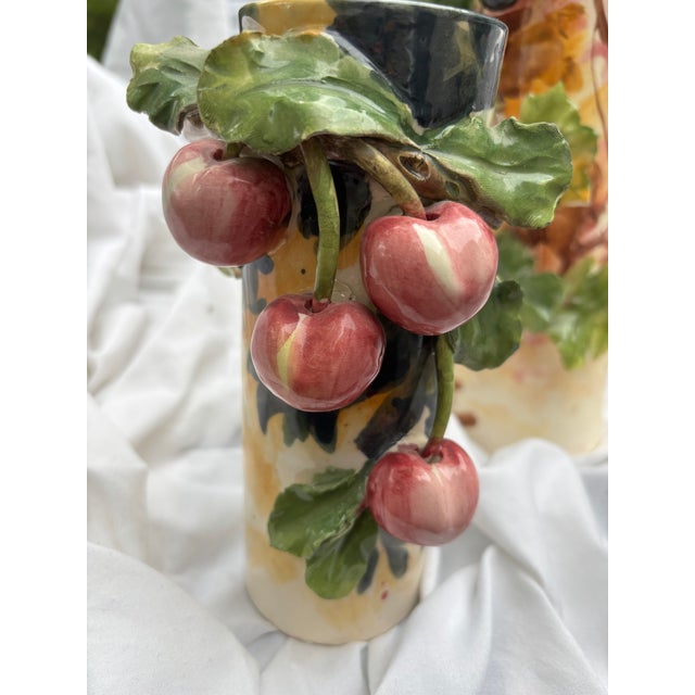 Italian Classic Trio of Vintage 1960s Italian Barbotine Majolica Vases Visceral Composition For Sale - Image 3 of 17