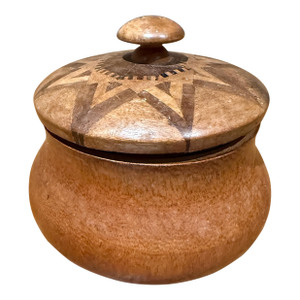Decorative Round Antique Wooden Lidded Sugar Bowl Box
