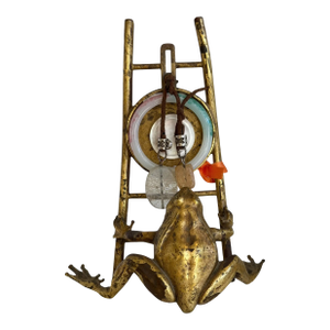 Unusual Antique Vienna Bronze Frog Easel Sculpture