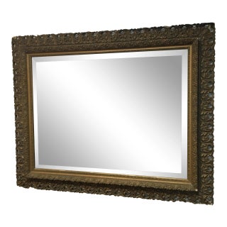 Turn of the Century Baroque-Style Hand-Carved Solid Wood Mirror For Sale