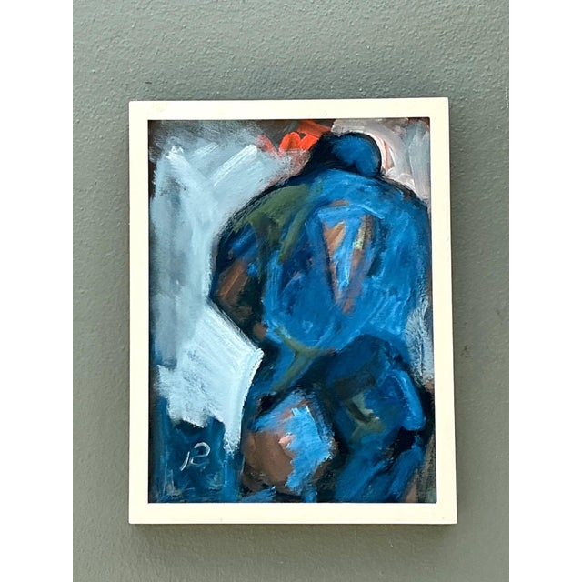 Wood Abstract Blue Figurative Painting on Canvas For Sale - Image 7 of 15