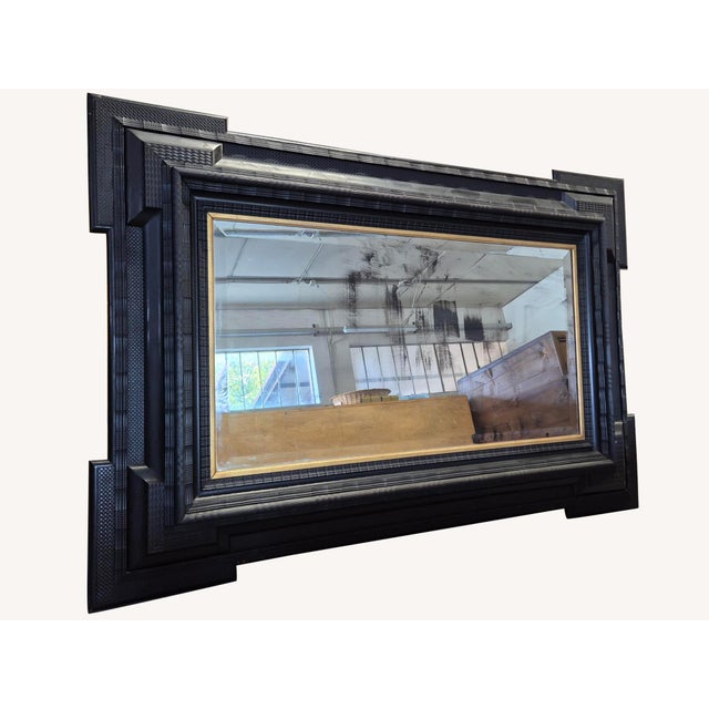 Large Antique Mirror in Ebonized Wood with Guilloché Frame, Italy, 1890s For Sale - Image 10 of 18