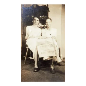 Vintage 1930s Snapshot Photograph Men in Aprons Sharing Newspaper