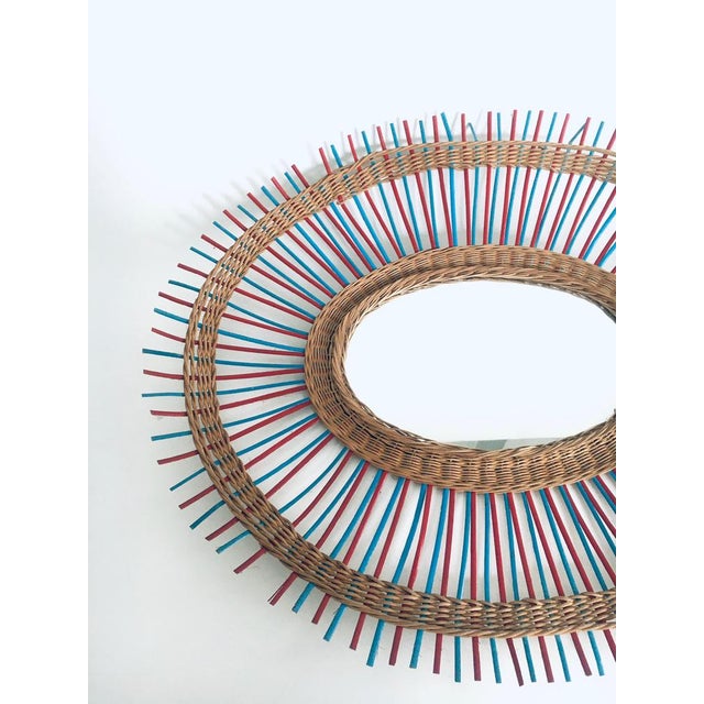 Vintage French Riviera Wicker Oval Mirror, France, 1950s For Sale - Image 11 of 15