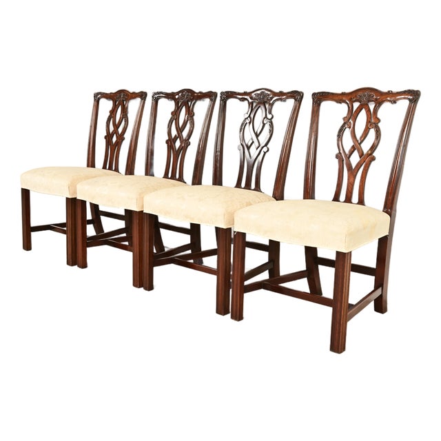 Kindel Furniture Georgian Carved Mahogany Dining Chairs, Set of Four For Sale