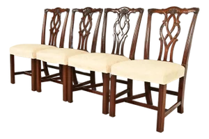 Kindel Furniture Georgian Carved Mahogany Dining Chairs, Set of Four