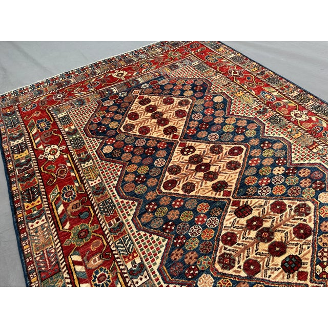 Navy Blue Tribal Kafkaz Oriental Rug 4'6" X 6'2" For Sale - Image 8 of 9