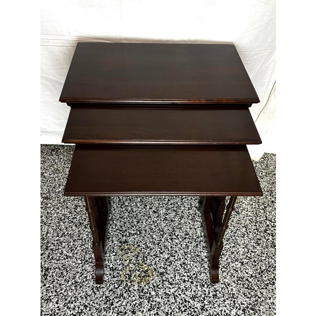 1980s Ethan Allen Mahogany Nesting Tables For Sale - Image 5 of 7