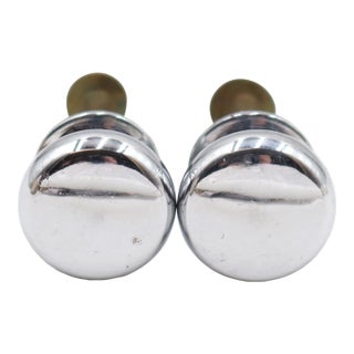 Pair of Vintage 0.75 In. Chrome Brass Cabinet Drawer Knobs For Sale