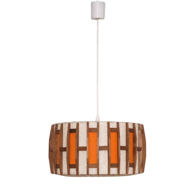 Mid-Century Modern Teak Wook Pendant Lamp, 1970s For Sale