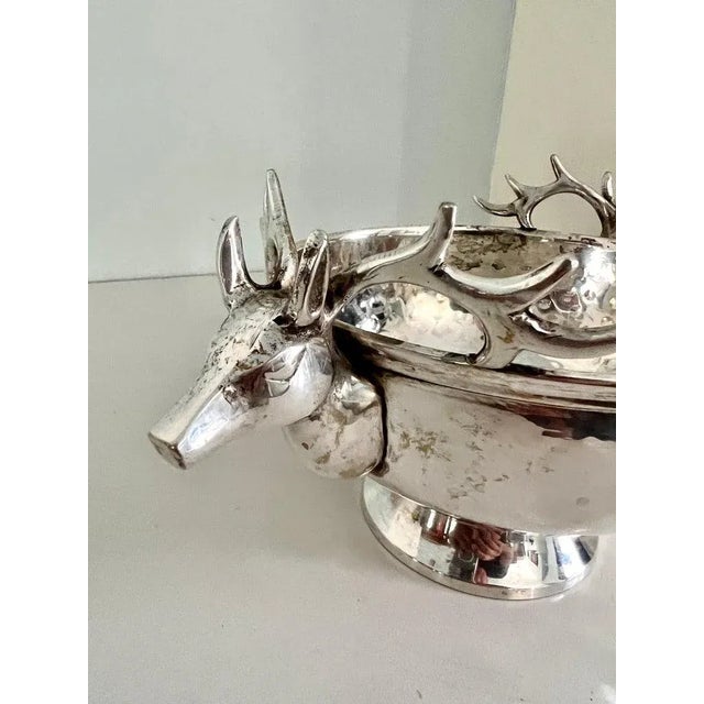 Silver Plate Hammered Bowl with Stag Handles For Sale In Los Angeles - Image 6 of 9