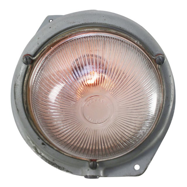 Industrial Industrial French Cast Iron and Clear Striped Holophane Glass Sconce from Mapelec For Sale - Image 3 of 6