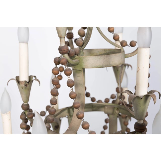 Rustic 1960s Wood Beaded Chandelier For Sale - Image 3 of 8