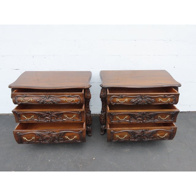 French Heavy Carved Large Nightstands Commodes Small Dressers Chests a Pair 6459 For Sale - Image 17 of 18