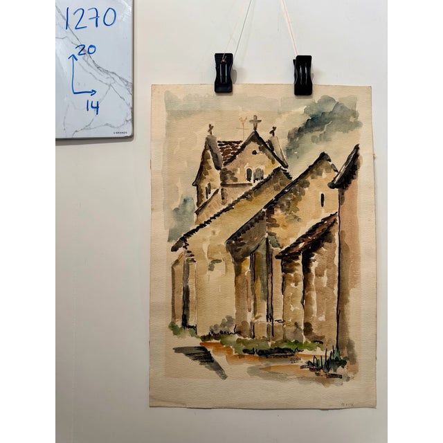 1940s 1940s Henry Emil Salloch Original Watercolor on Paper Old Country Chapel. For Sale - Image 5 of 5