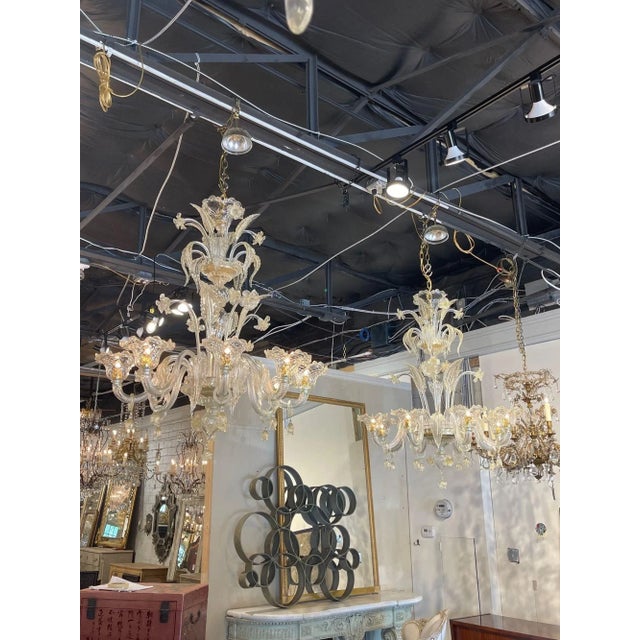 Transparent Decorative Venetian Style Murano Glass Chandeliers For Sale - Image 8 of 9