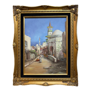 A Middle Eastern Oil on Canvas Painting of a Neighborhood