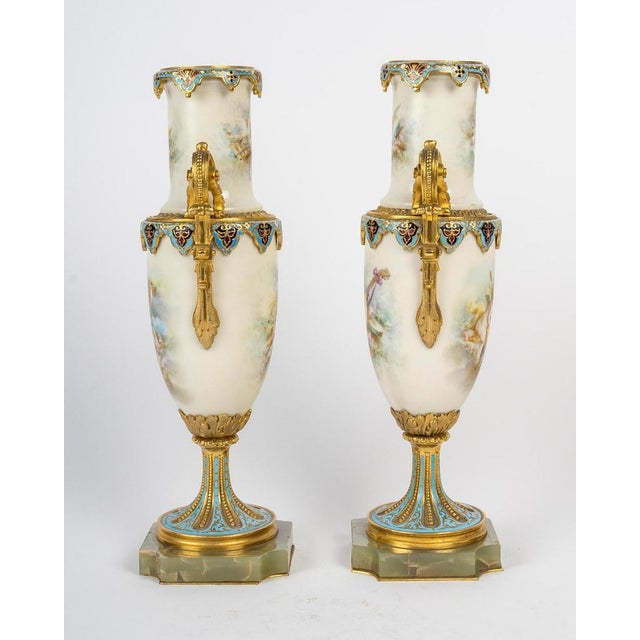19th Century Napoleon III Sèvres Porcelain Vases, Set of 2 For Sale - Image 4 of 8