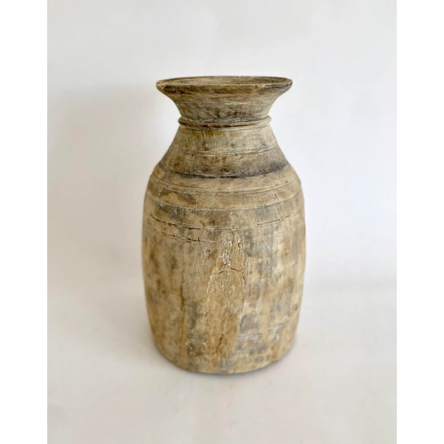 Contemporary Large Rustic Wood Vessel Vase For Sale - Image 3 of 7