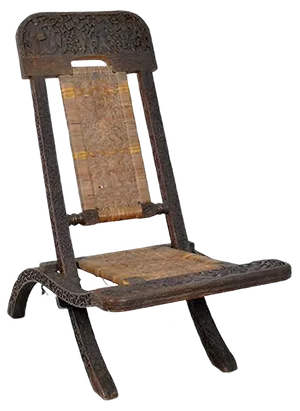 Antique Asian Carved Exotic Wood & Cannage Folding Chair