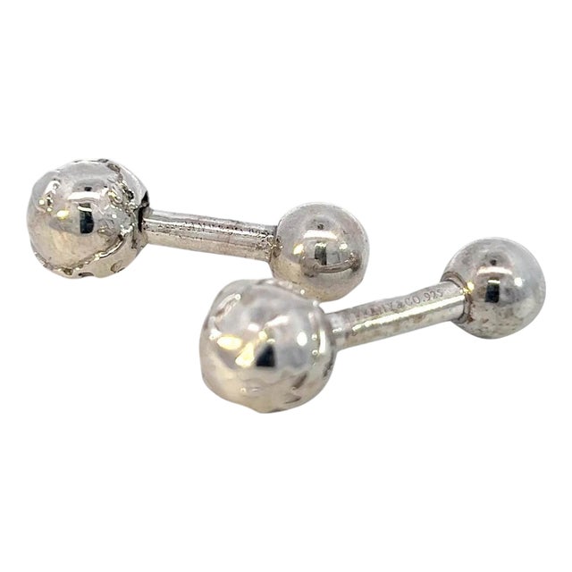 1990s Pair of Tiffany & Co Estate Globe Cufflinks Sterling Silver For Sale