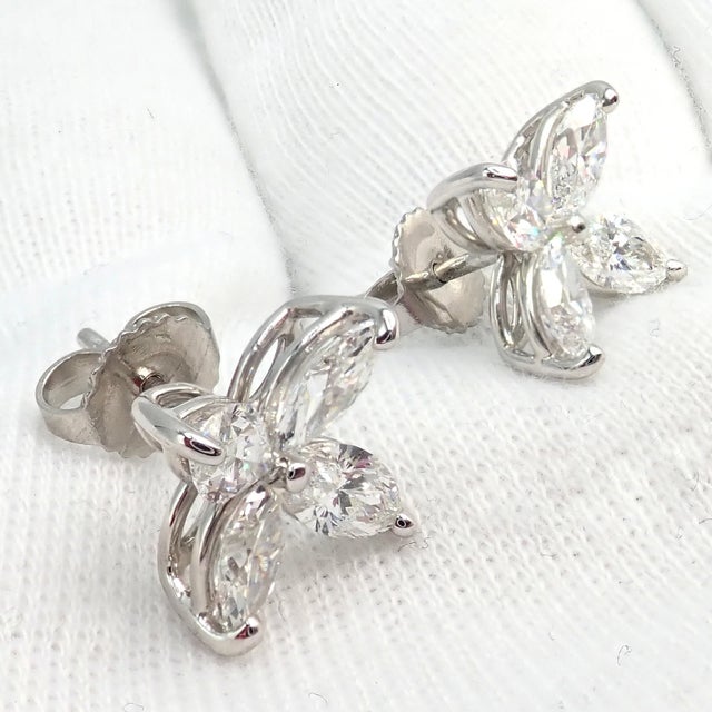Metal 1990s Tiffany & Co. Platinum Victoria Marquise Cut Diamond Large Earrings, A Pair For Sale - Image 7 of 9