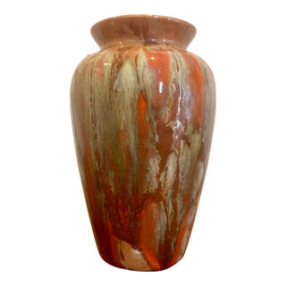 Vintage Drip Glaze Studio Pottery Vase in Orange & Ash Tones For Sale