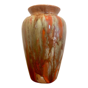 Vintage Drip Glaze Studio Pottery Vase in Orange & Ash Tones