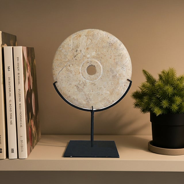 Hand-Carved Indonesian Marble Disk on Stand For Sale - Image 15 of 15