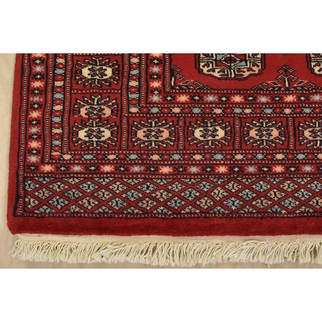 Red Bokhara Rug 4’2” X 6’1” Red Wool Tribal Hand-Knotted Oriental Carpet For Sale - Image 8 of 11