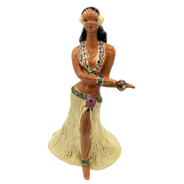 This elegant ceramic figurine by artist Yona Lippin is a prime example of mid-century California Pottery. The hula dancer...