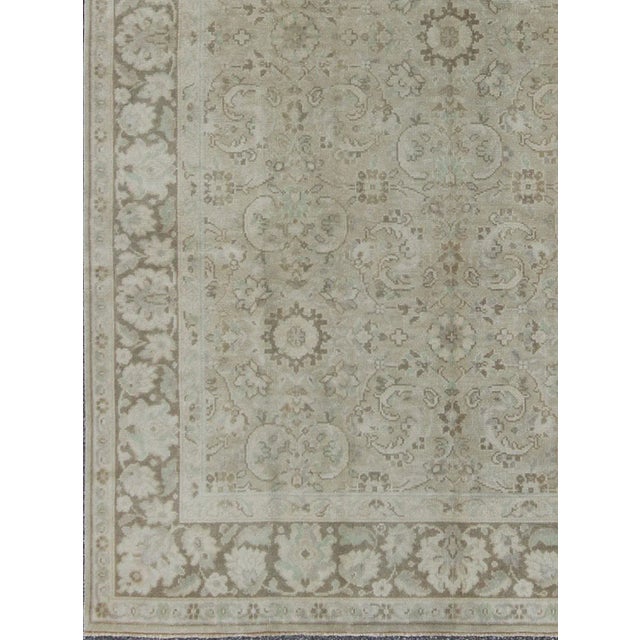 Turkish Vintage Earth Tone Oushak Rug in Sand Color Background With All-Over Design For Sale - Image 3 of 6
