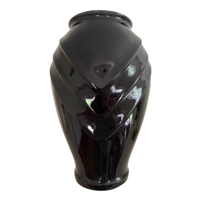 Vintage Anchor Hocking Large Black Glass Vase For Sale